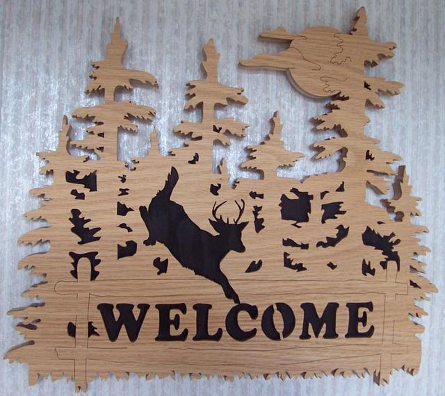 Oak Welcome sign; Pattern from [url=http://www.scrollerltd.com/]Scroller Ltd.[/url]